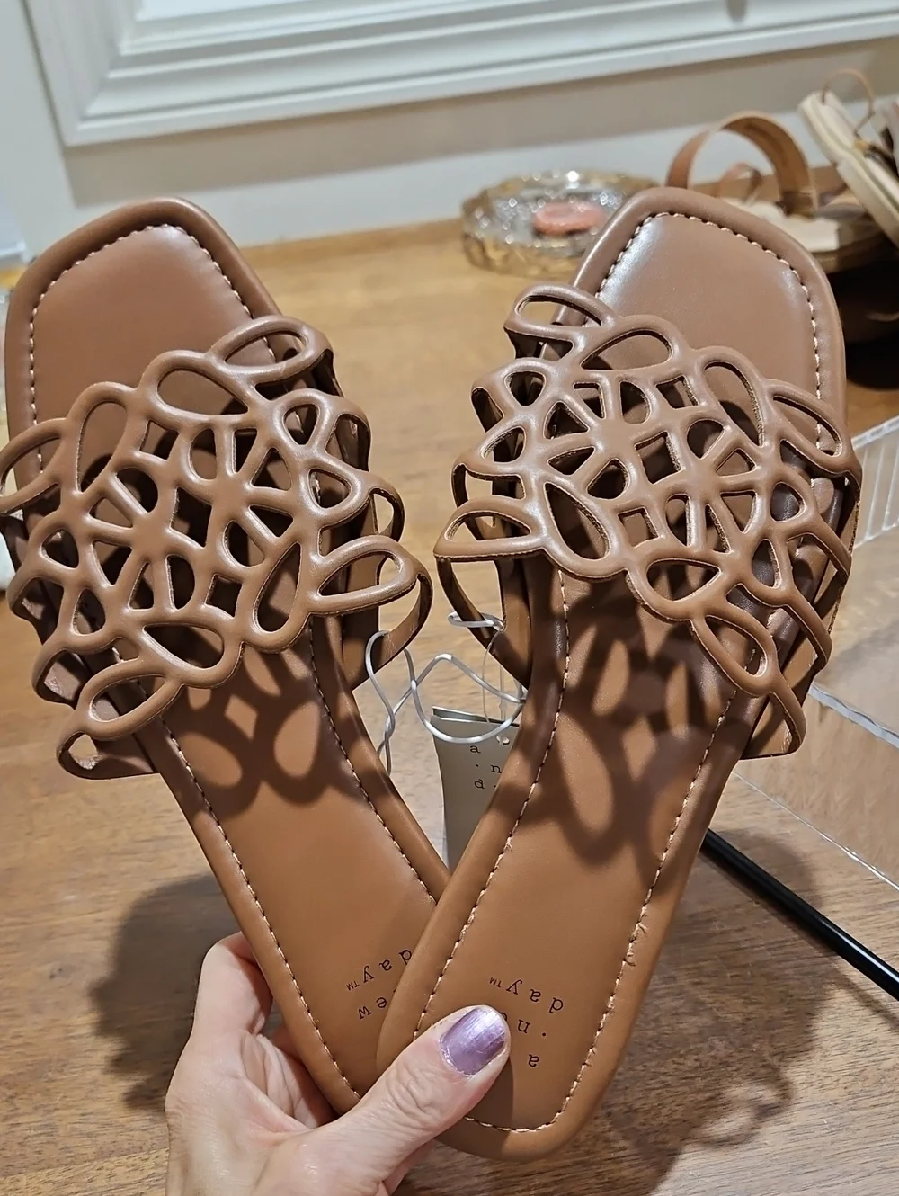 a new day Brown Cutout Slide Sandals